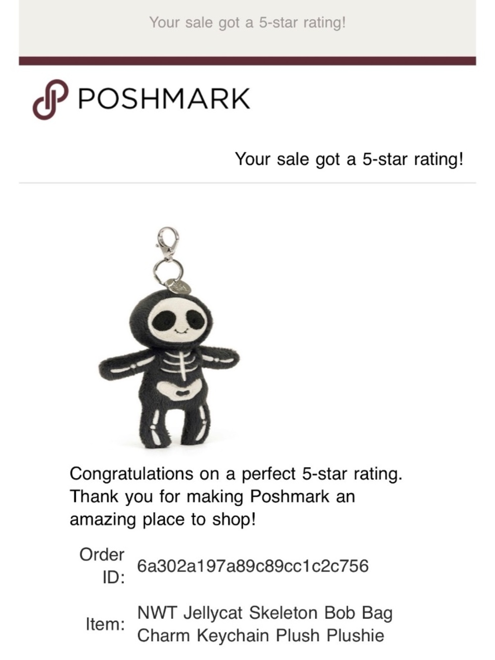 NWT Jellycat Skeleton Bob Bag Charm Keychain Plush Plushie - Picture 3 of 3